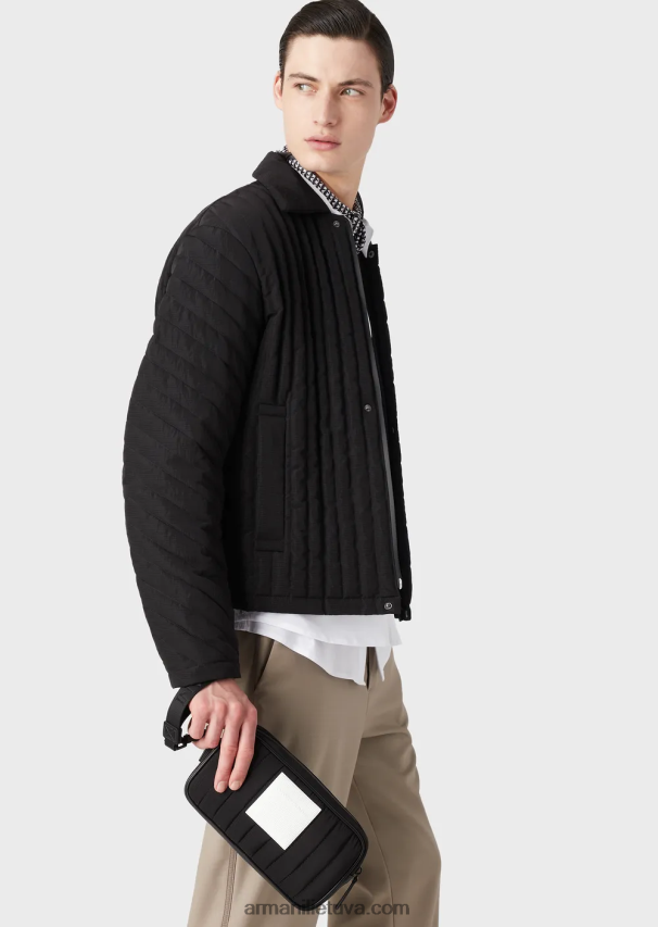 vyrų juodas Armani perdirbtas dygsniuotas ripstop nailono skalbimo maišelis 02482X2173