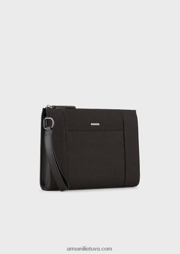 vyrų juodas Armani perdirbtas ruoželinis maišelis su odinėmis detalėmis 02482X2175