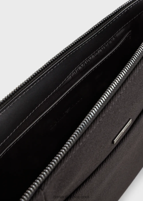 vyrų juodas Armani perdirbtas ruoželinis maišelis su odinėmis detalėmis 02482X2175