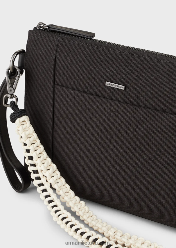 vyrų juodas Armani perdirbtas ruoželinis maišelis su odinėmis detalėmis 02482X2175