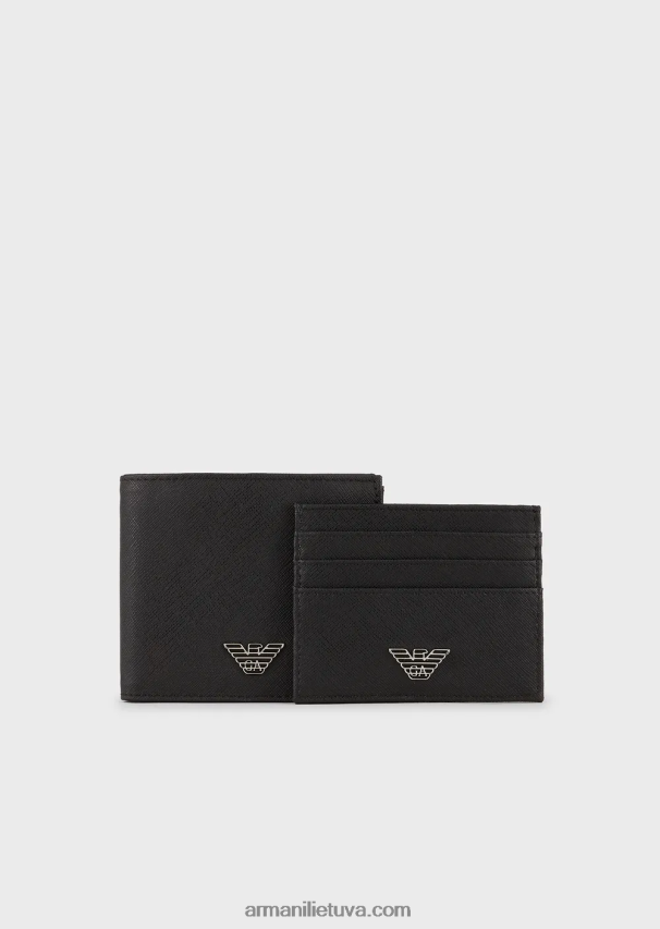 vyrų juodas Armani regeneruotos odos dovanų dėžutė su erelio lėkšte 02482X2177