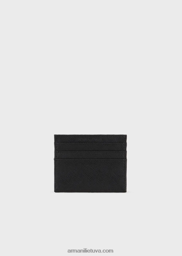 vyrų juodas Armani regeneruotos odos kortelių laikiklis su erelio plokštele 02482X2180