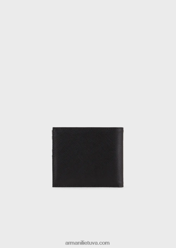 vyrų juodas Armani regeneruotos odos piniginė su erelio plokštele 02482X2179