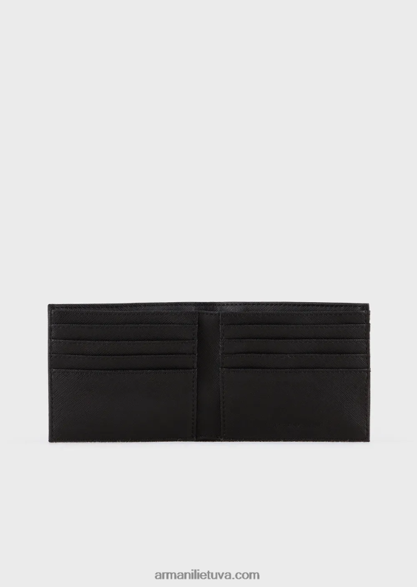 vyrų juodas Armani regeneruotos odos piniginė su erelio plokštele 02482X2179