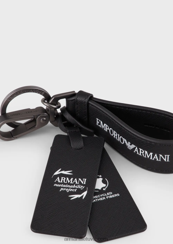 vyrų juodas Armani saffiano print regeneruotos odos raktų pakabukas 02482X2210
