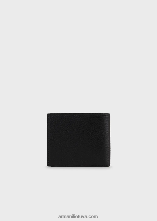 vyrų juodas Armani subliuškusi odinė piniginė su pinigine monetomis 02482X2198