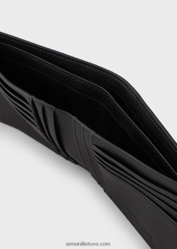 vyrų juodas Armani sulenkta odinė horizontalaus dizaino piniginė 02482X2192