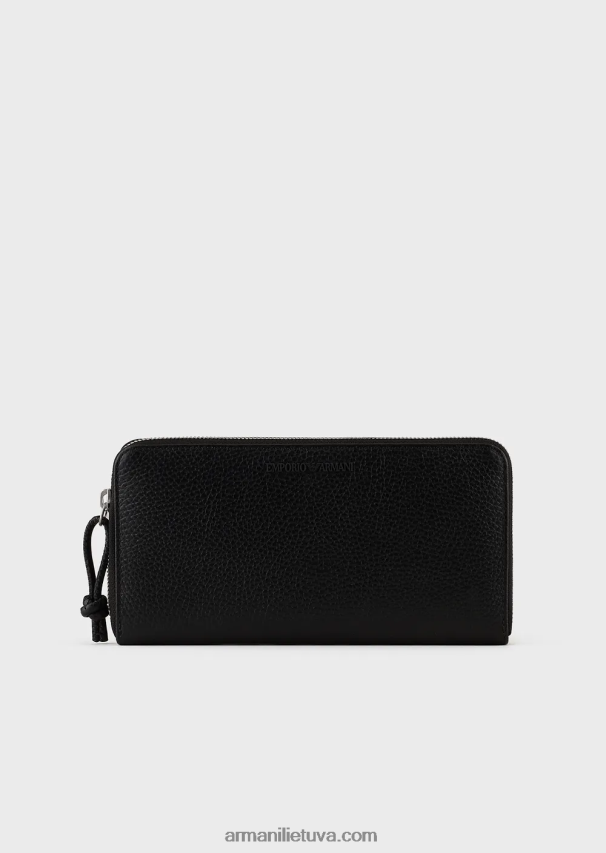 vyrų juodas Armani susukta odinė piniginė su užtrauktuku 02482X2186