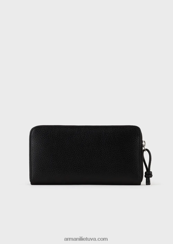 vyrų juodas Armani susukta odinė piniginė su užtrauktuku 02482X2186