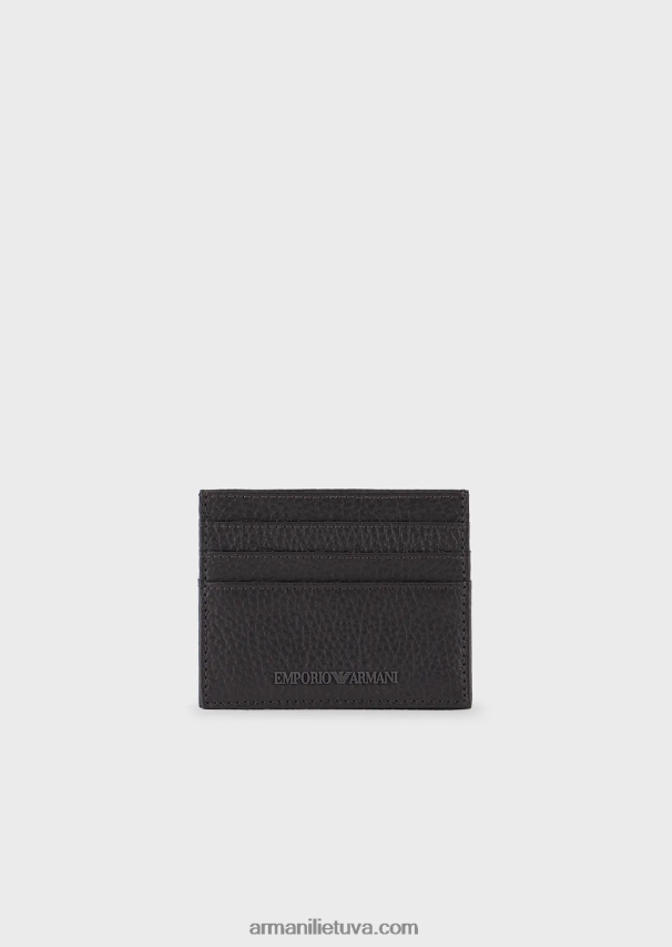 vyrų tamsiai pilka Armani apverstas odinis kortelių laikiklis 02482X2193