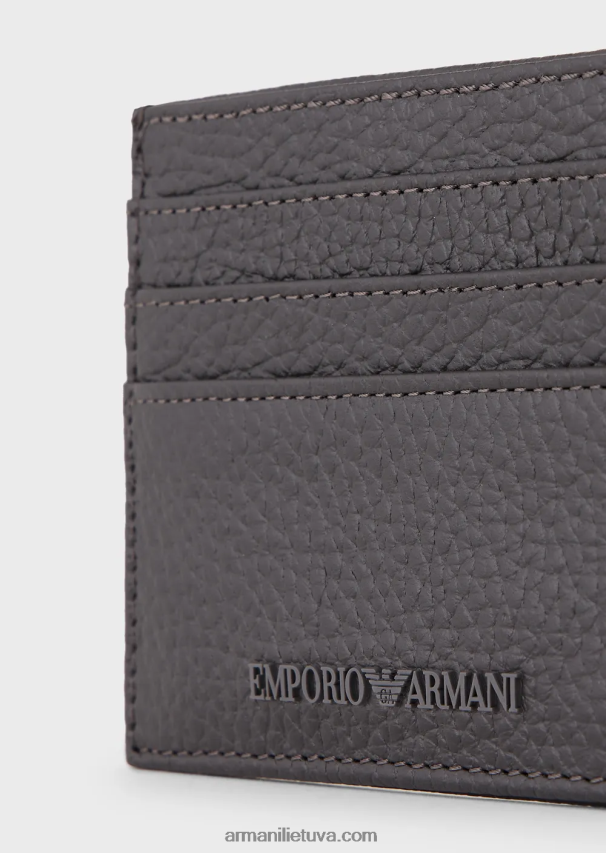 vyrų tamsiai pilka Armani apverstas odinis kortelių laikiklis 02482X2193