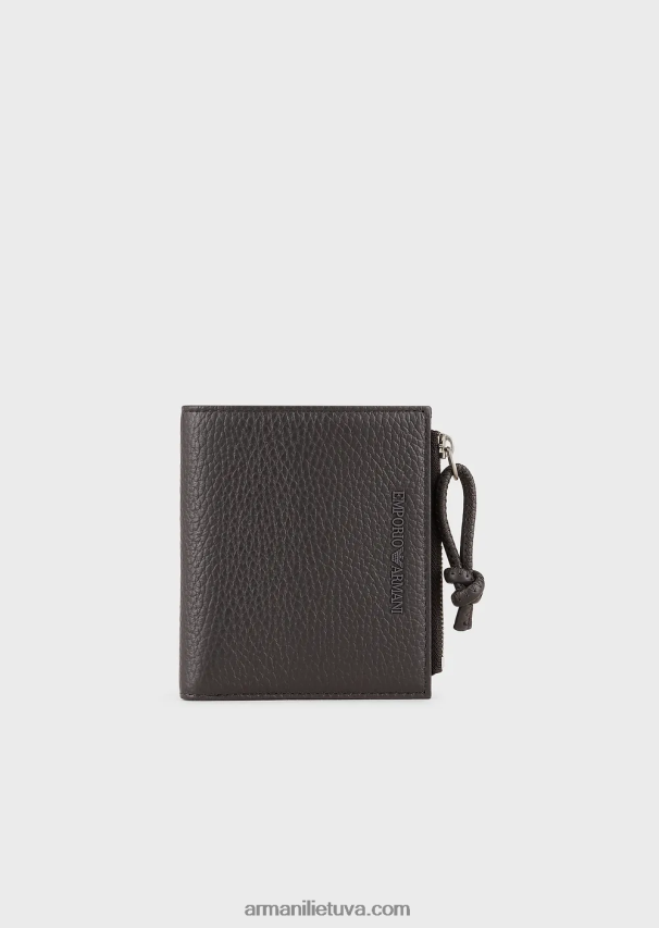 vyrų tamsiai pilka Armani odinis kortelių laikiklis su užtrauktuku 02482X2187