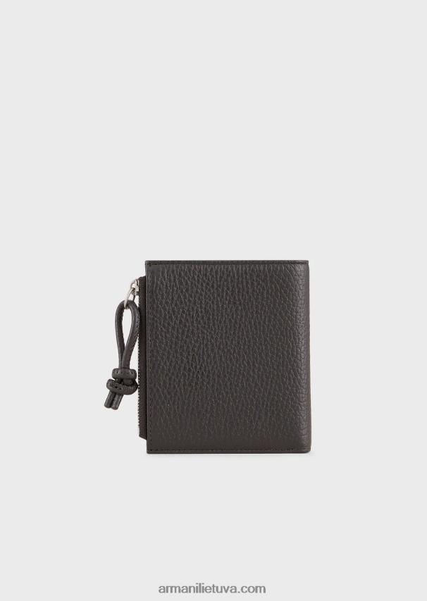 vyrų tamsiai pilka Armani odinis kortelių laikiklis su užtrauktuku 02482X2187
