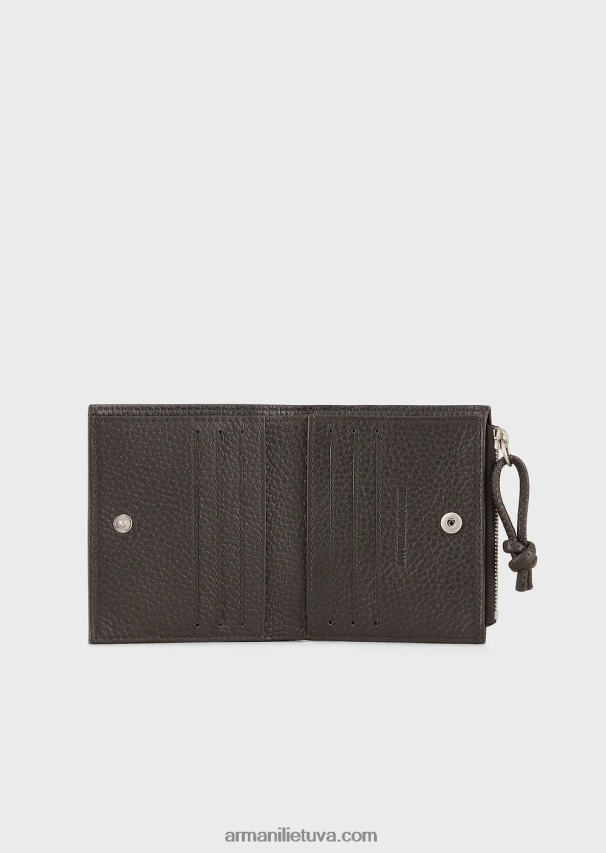 vyrų tamsiai pilka Armani odinis kortelių laikiklis su užtrauktuku 02482X2187