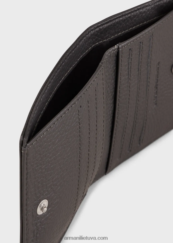 vyrų tamsiai pilka Armani odinis kortelių laikiklis su užtrauktuku 02482X2187