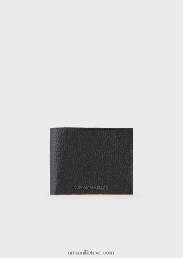 vyrų tamsiai pilka Armani subliuškusi odinė piniginė su pinigine monetomis 02482X2197