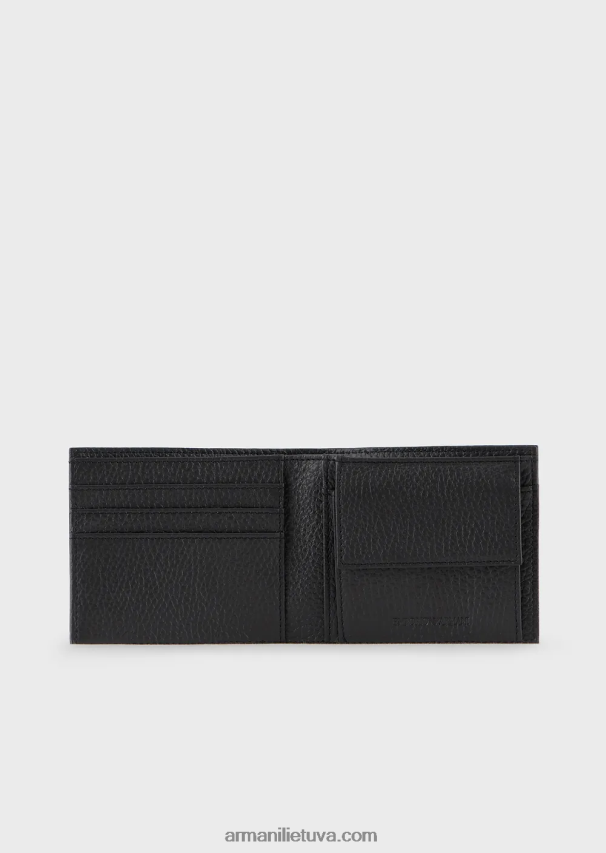 vyrų tamsiai pilka Armani subliuškusi odinė piniginė su pinigine monetomis 02482X2197