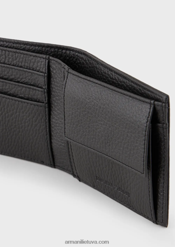 vyrų tamsiai pilka Armani subliuškusi odinė piniginė su pinigine monetomis 02482X2197