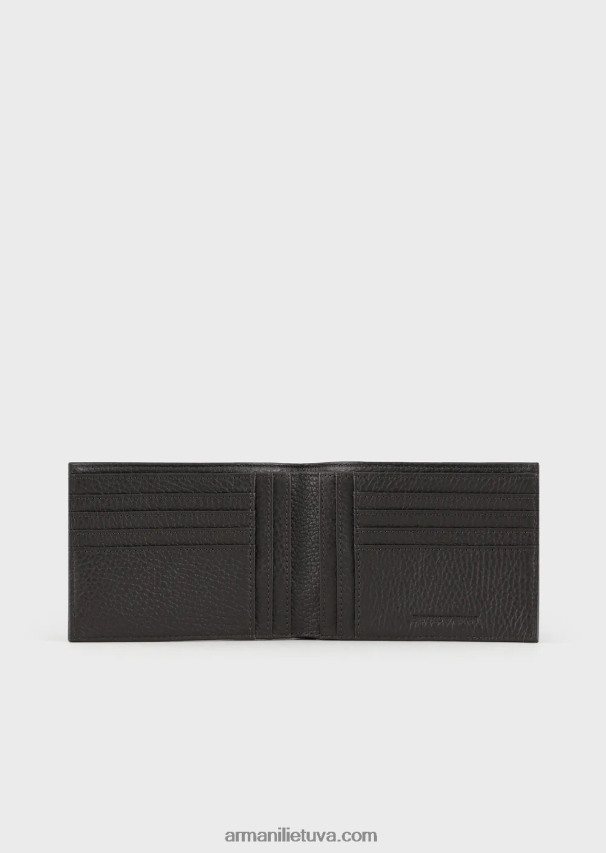 vyrų tamsiai pilka Armani sulenkta odinė horizontalaus dizaino piniginė 02482X2191