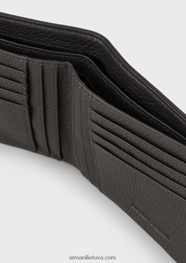 vyrų tamsiai pilka Armani sulenkta odinė horizontalaus dizaino piniginė 02482X2191