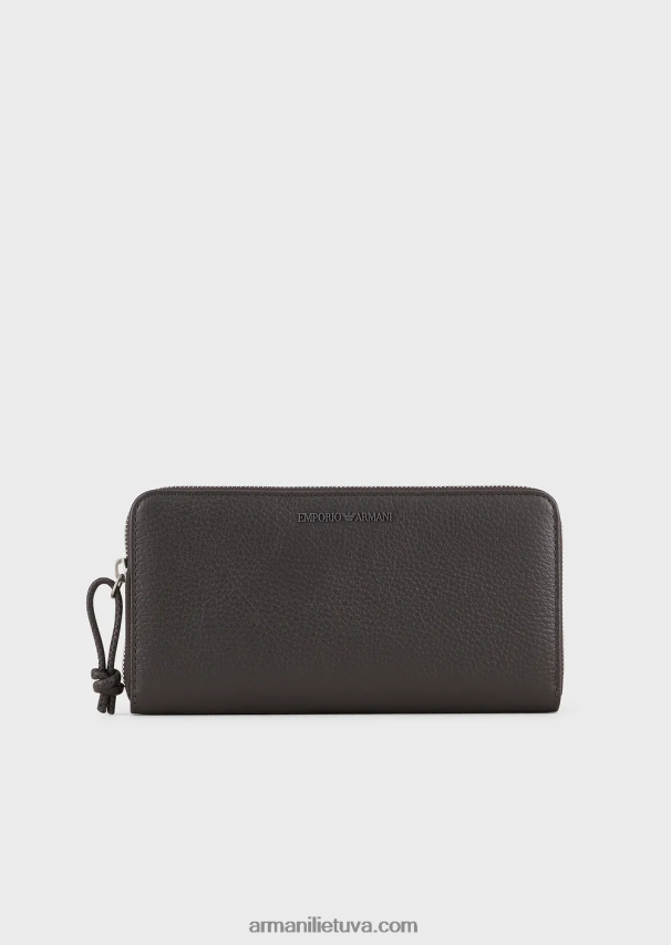 vyrų tamsiai pilka Armani susukta odinė piniginė su užtrauktuku 02482X2185