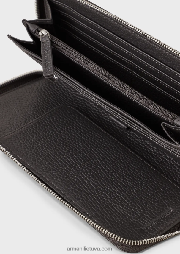 vyrų tamsiai pilka Armani susukta odinė piniginė su užtrauktuku 02482X2185