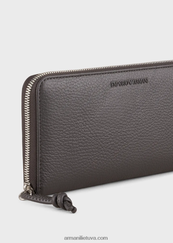vyrų tamsiai pilka Armani susukta odinė piniginė su užtrauktuku 02482X2185